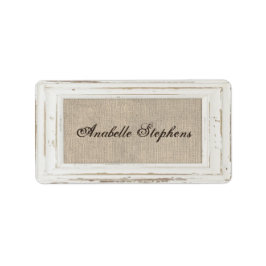 White Rustic Frame & Burlap Name Tag Adressaufkleber