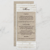 White Rustic Frame Burlap Wedding Menü Menükarte (Vorne/Hinten)