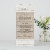 White Rustic Frame Burlap Wedding Menü Menükarte (Stehend Vorderseite)