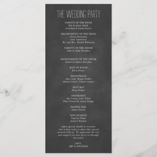 White Rustic Frame Chalk Hochzeitsprogramm Programm (Rückseite)