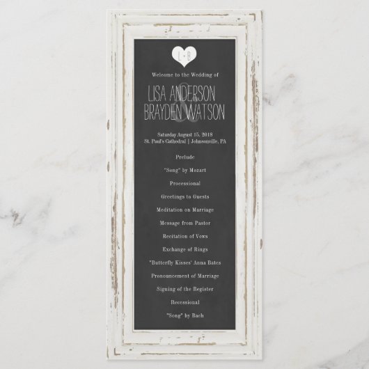 White Rustic Frame Chalk Hochzeitsprogramm Programm (Vorderseite)
