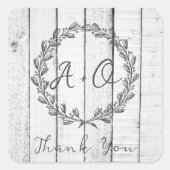 White Rustic Monogram Wedding Danke Quadratischer Aufkleber (Vorderseite)