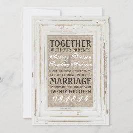 White Rustic Rahmen & Burlap Wedding Einladung