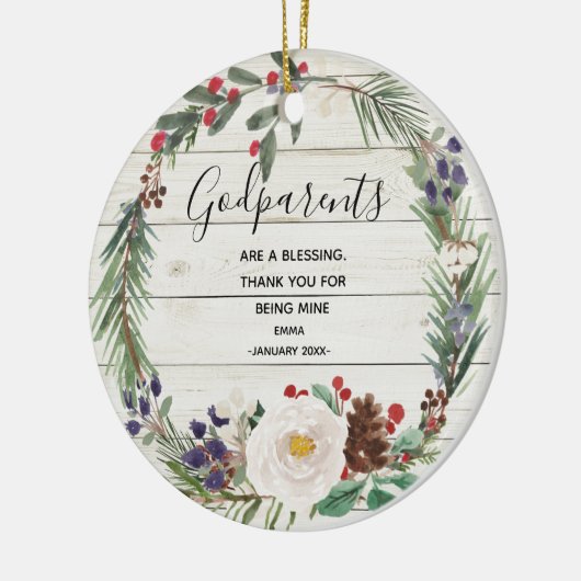 White Rustic Winter Flowers Godeltern Christmas Keramik Ornament (Links)