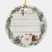 White Rustic Winter Flowers Godeltern Christmas Keramik Ornament (Hinten)