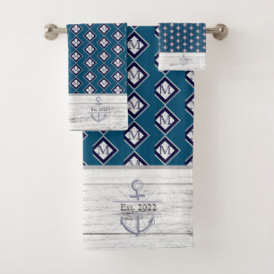 White Rustic Wood Beach House Blue Lake House Badhandtuch Set