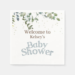 White Safari Jungle Simple Blue Baby Dusche Serviette