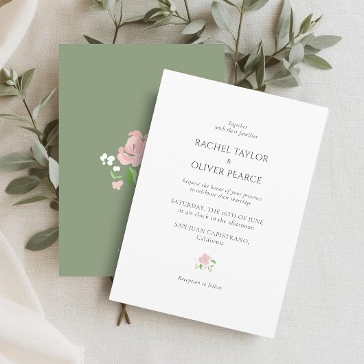 White & Sage | Chic Watercolor Floral Wedding  Einladung