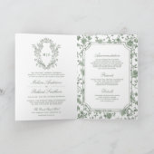 White Sage Green Chinoiserie Crest QR Code Wedding Einladung (Innenseite)