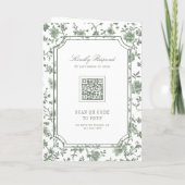 White Sage Green Chinoiserie Crest QR Code Wedding Einladung (Rückseite)
