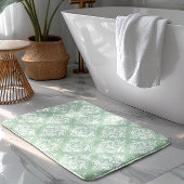 White & Sage Green Floral Damasks Pattern Badematte