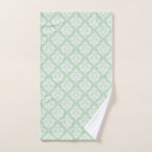 White & Sage Green Floral Damasks Pattern Badhandtuch Set (Handtuch)
