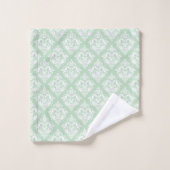 White & Sage Green Floral Damasks Pattern Badhandtuch Set (Waschlappen)