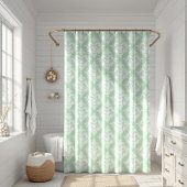 White & Sage Green Floral Damasks Pattern Duschvorhang