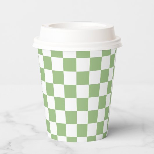 White Sage Green Square Pattern Paper Cups Pappbecher (Rückseite)