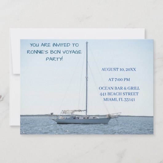 White Sailboat & Ocean Retirement Boot Einladung (Vorderseite)