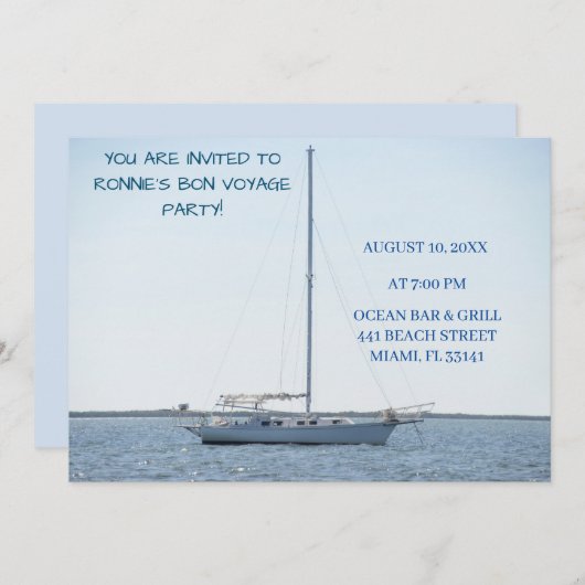 White Sailboat & Ocean Retirement Boot Einladung (Vorne/Hinten)