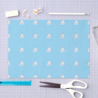 White Sailing Boats on Blue Background Tissue Seidenpapier
