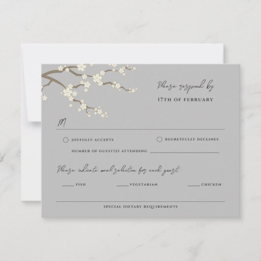 White Sakura Cherry Blossom Wedding RSVP Card (Vorderseite)