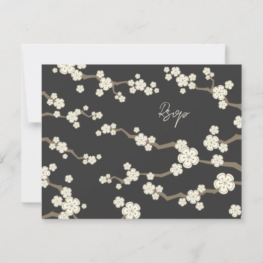 White Sakura Cherry Blossom Wedding RSVP Card (Rückseite)