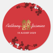 White Sakura Gold Doppelglücklichkeit Chinesische  Runder Aufkleber (Vorderseite)