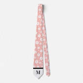 White & Salmon Daisies Monogramed Necktie Krawatte (Vorderseite)