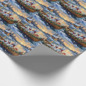 White Samoyed Christmas Boat Holiday Geschenkpapier (Ecke)