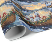 White Samoyed Christmas Boat Holiday Geschenkpapier (Rolleneckpunkt)