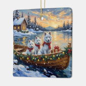White Samoyed Christmas Boat Holiday Keramikornament (Links)