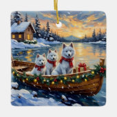 White Samoyed Christmas Boat Holiday Keramikornament (Vorderseite)