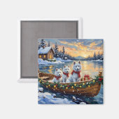 White Samoyed Christmas Boat Holiday Magnet (Vorderseite/Rückseite)