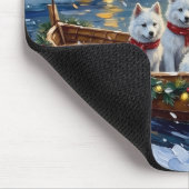 White Samoyed Christmas Boat Holiday Mousepad (Ecke)