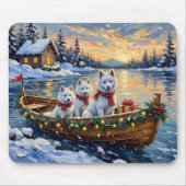 White Samoyed Christmas Boat Holiday Mousepad (Vorne)