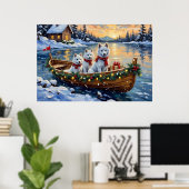 White Samoyed Christmas Boat Holiday Poster (Heimbüro)