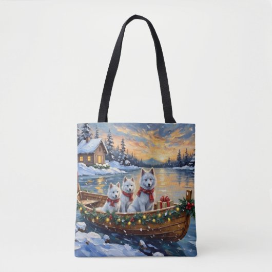 White Samoyed Christmas Boat Holiday Tasche (Vorderseite)