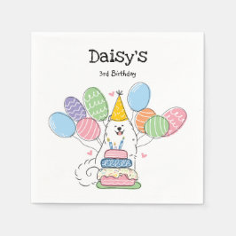 White Samoyed Dog Birthday Party Paper Napkins Serviette