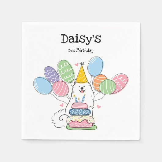 White Samoyed Dog Birthday Party Paper Napkins Serviette (Vorderseite)