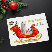 White Samoyed Dog Christmas Sleigh Card
