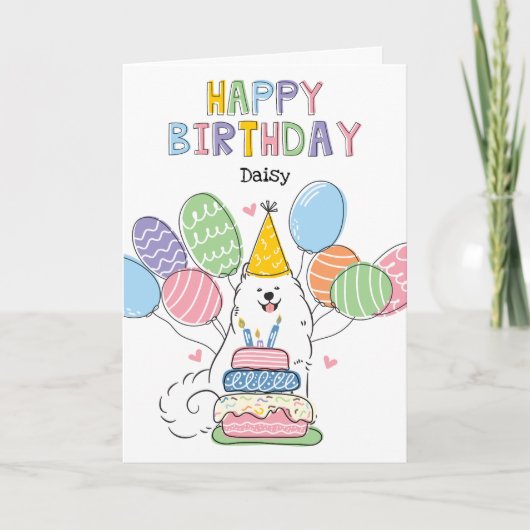 White Samoyed Dog Happy Birthday Card Karte (Vorderseite)