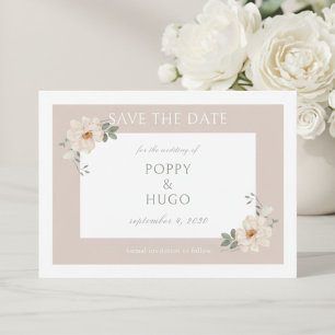 White & Sand Chic Florale Hochzeit Save the Date