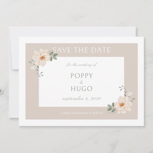 White & Sand | Chic Florale Hochzeit Save the Date (Vorderseite)