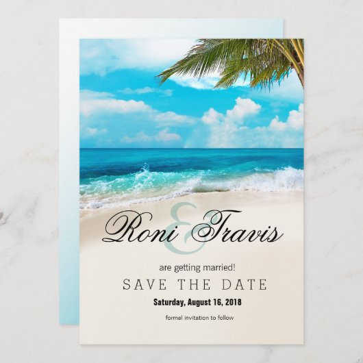 White Sands Beach Palm Tree Save the Date (Vorne/Hinten)