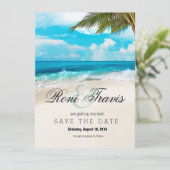 White Sands Beach Palm Tree Save the Date (Stehend Vorderseite)