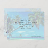 White Sandy Beach mit Coconut Palms Wedding STD Ankündigungspostkarte (Vorne/Hinten)