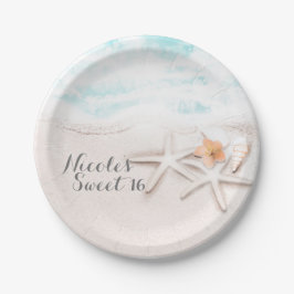 White Sandy Beach Starfish Blue Ocean Custom Party Pappteller