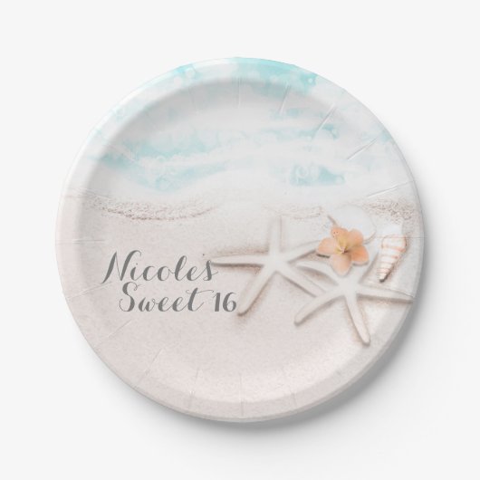White Sandy Beach Starfish Blue Ocean Custom Party Pappteller (Vorderseite)