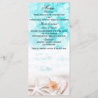White Sandy Beach Starfish Blue Ocean Menu Card