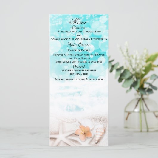 White Sandy Beach Starfish Blue Ocean Menu Card Menükarte (Stehend Vorderseite)