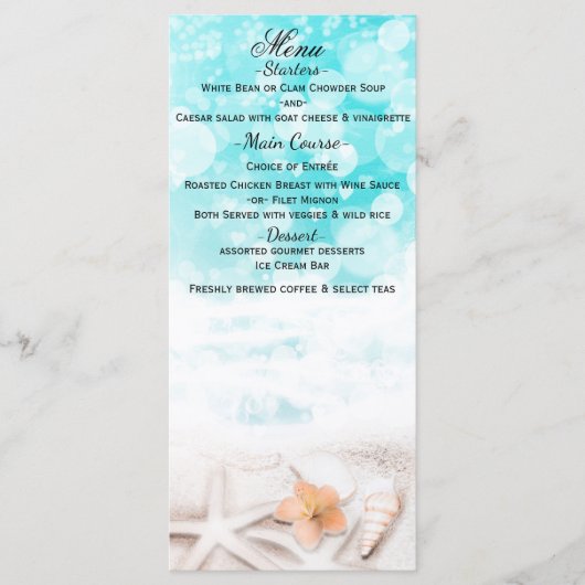 White Sandy Beach Starfish Blue Ocean Menu Card Menükarte (Vorderseite)