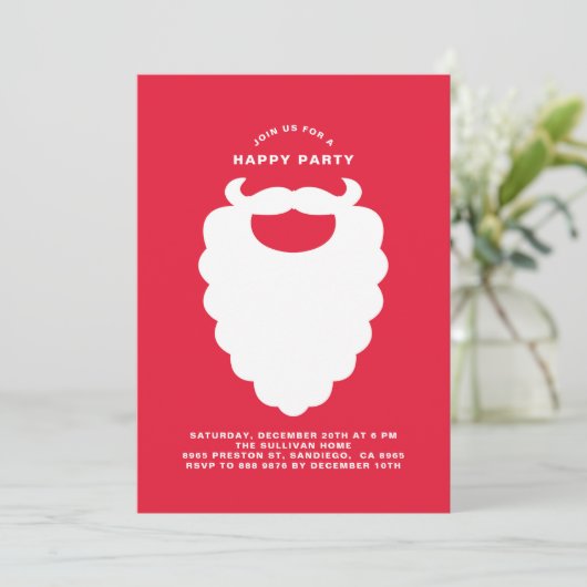 White Santa Beard Moderne Feier Einladung (Stehend Vorderseite)